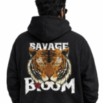 savage bloom oversized black hoodie(unisex)