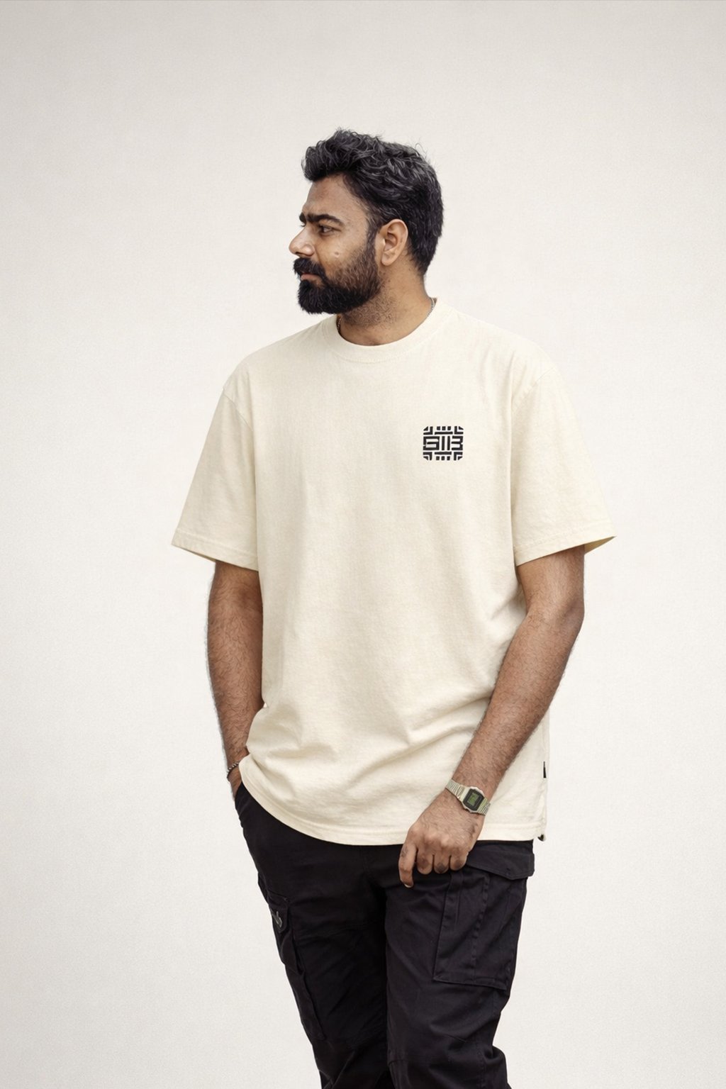 men's 240 gsm oversized beige t shirt