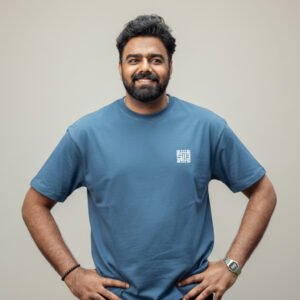 men's 240 gsm oversized muted blue grey tshirt