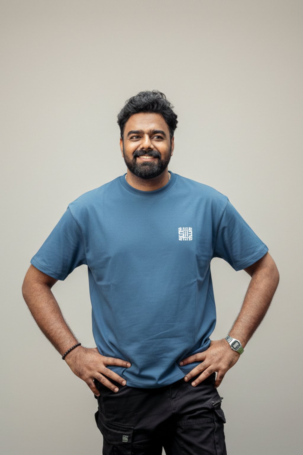 men's 240 gsm oversized muted blue grey tshirt